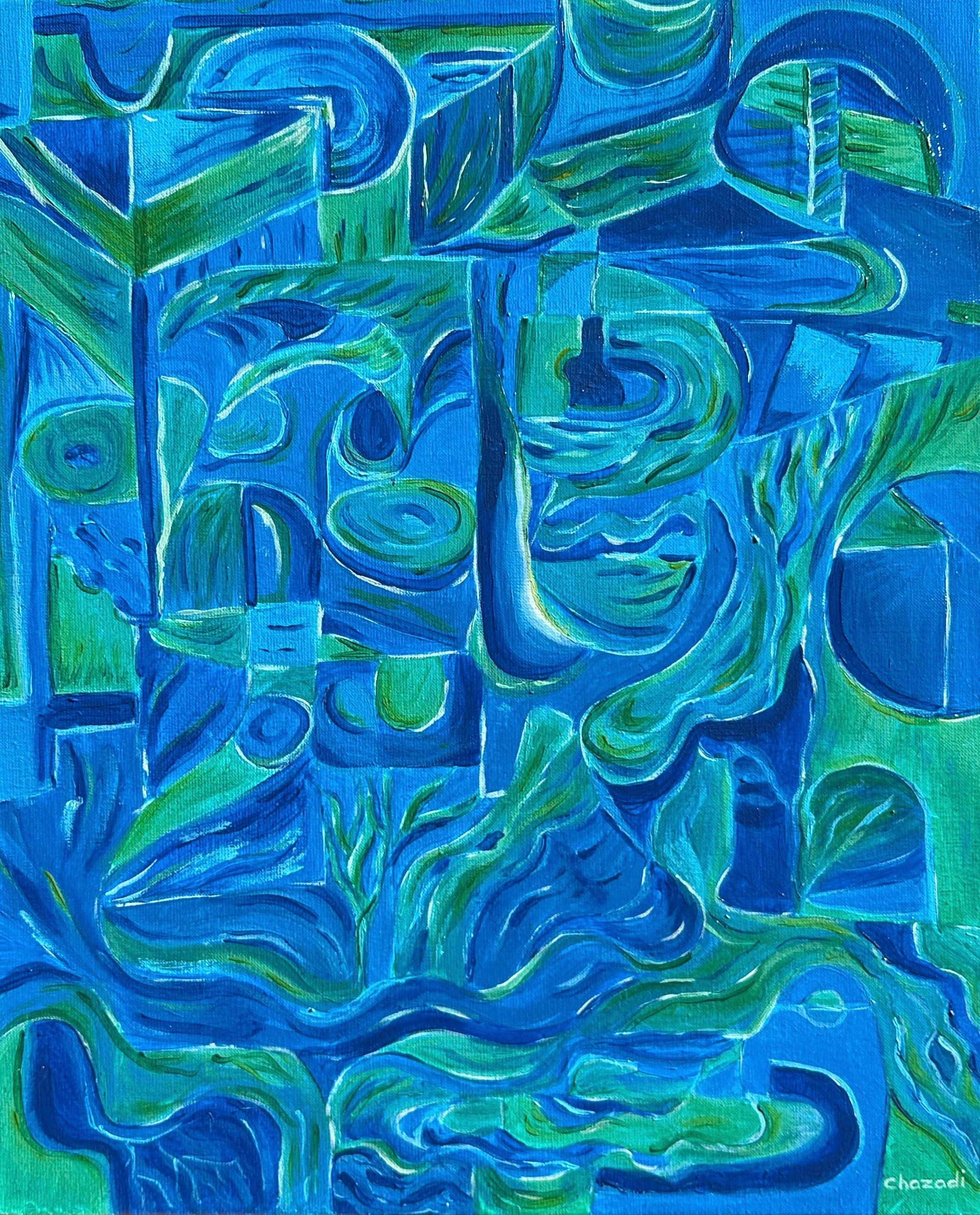 Ocean — Peinture abstraite sur toile, 61×50 cm, 2024