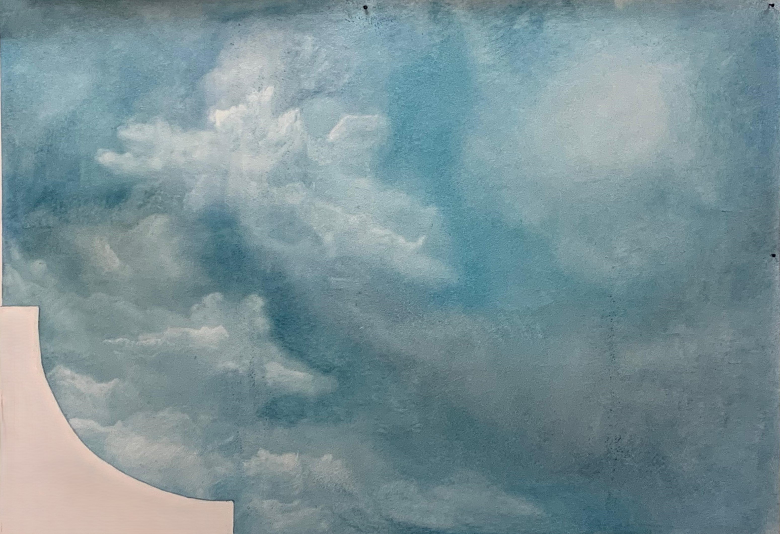 Ciel XVIIe, huile sur papier réno, 100×140 cm, 2025