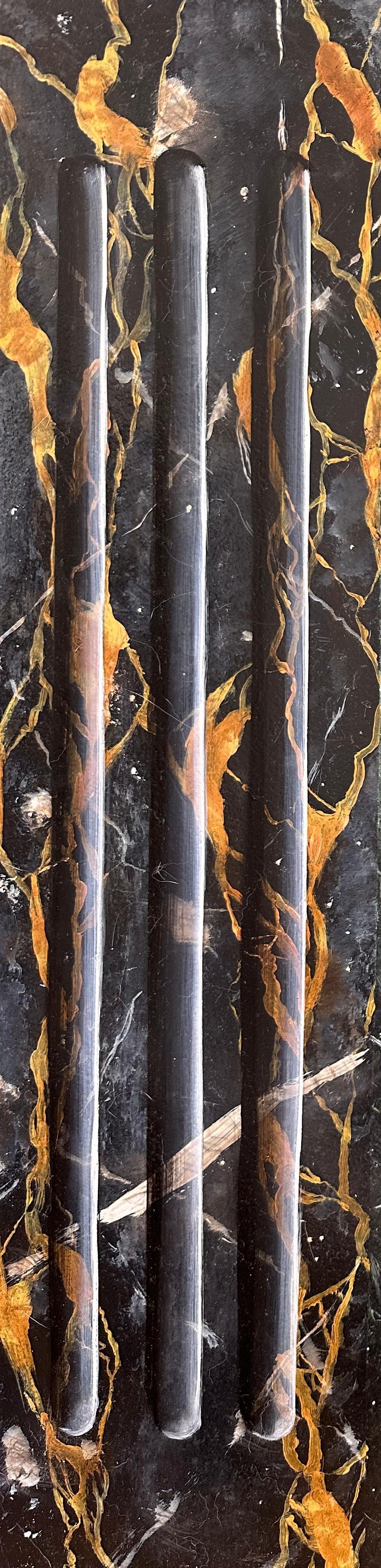 Imitation marbre Portor, panneau, 2024 — Huile